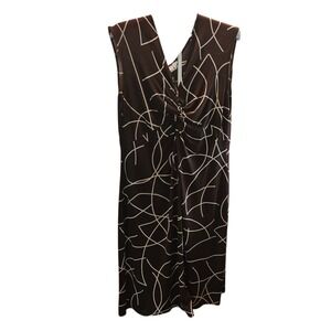 London‎ Times Woman 22W Brown Sleeveless Midi Dress Abstract Print